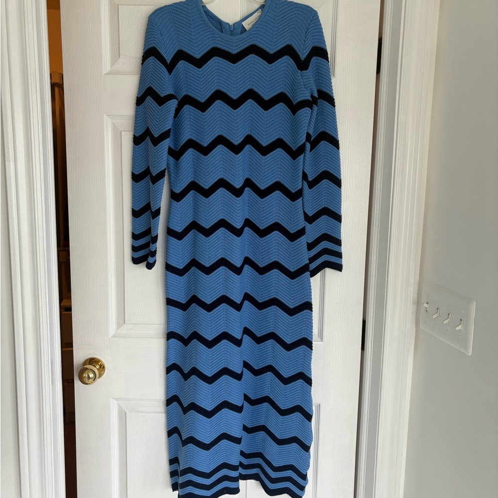 Tuckernuck Sky Blue and Black Chevron Long-Sleeve Midi Dress